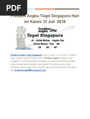 Prediksi Angka Togel Singapura Hari Ini Kamis 12 Juli 2018
