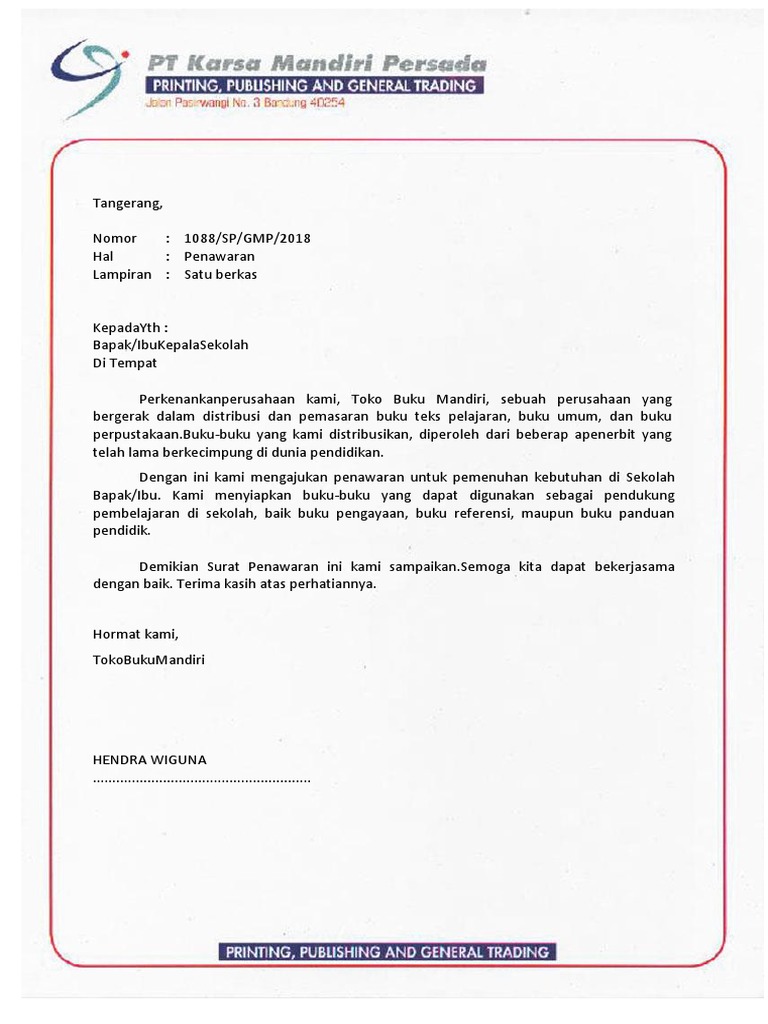 17 contoh surat penawaran untuk tugas sekolah Surat pernyataan yayasan