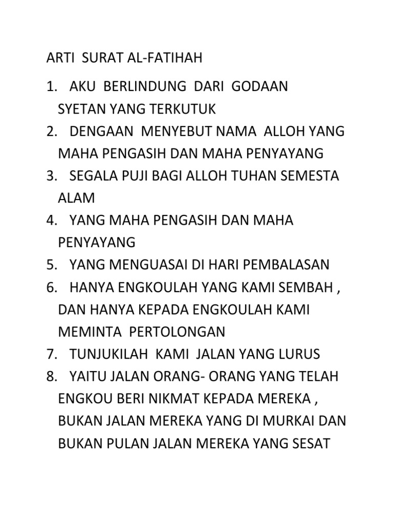 Surat Al Fatihah Bersama Artinya