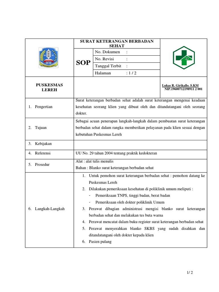 Sop Surat Keterangan Berbadan Sehat  PDF