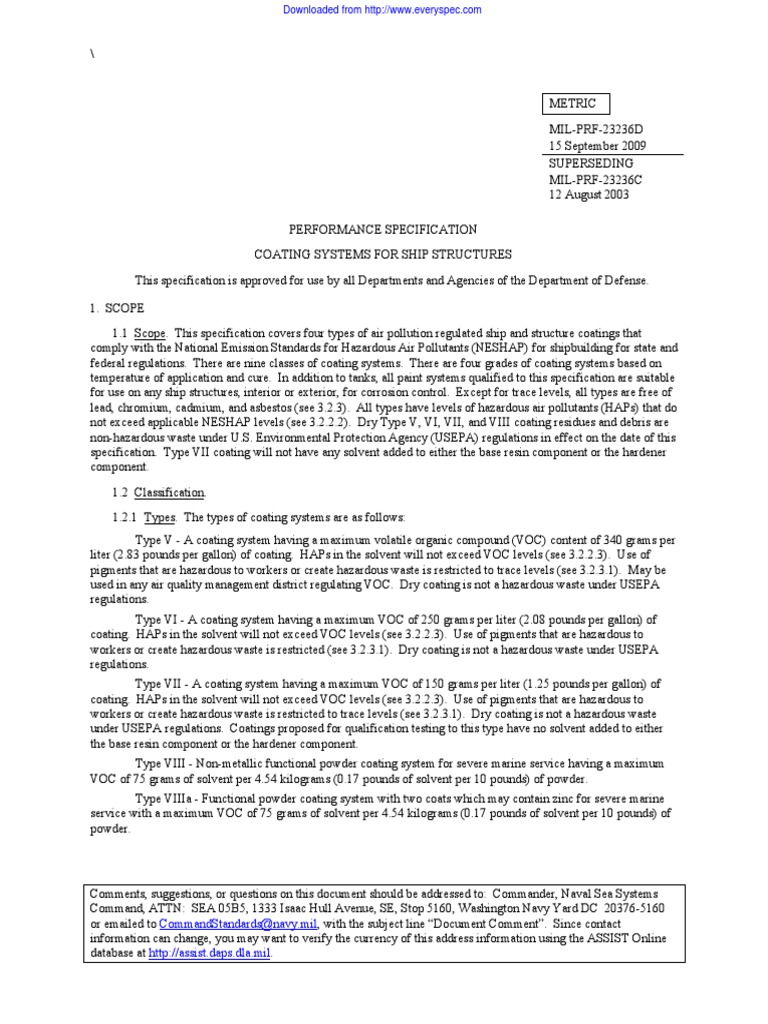 MIL-PRF-23236D Coating Systems Overview | PDF | Volatile Organic ...