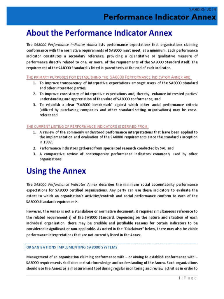 Performance Indicator Annex - 11!17!2014 SA 8000 | PDF | Public Toilet ...