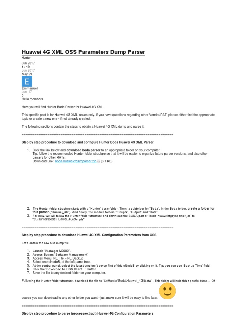 Huawei 4G XML OSS Parameters Dump Parser | PDF | Parsing.