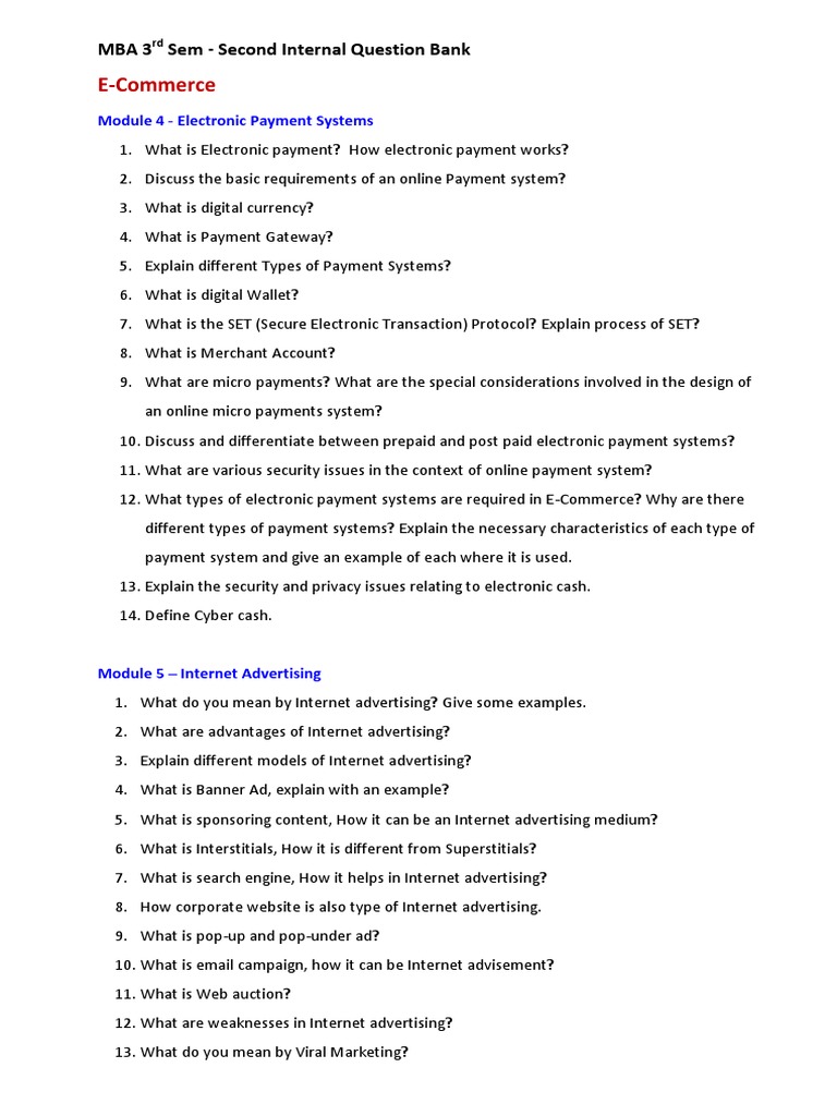 MBA E-Commerce & ERP Question Bank | PDF | Online Advertising | Supply ...