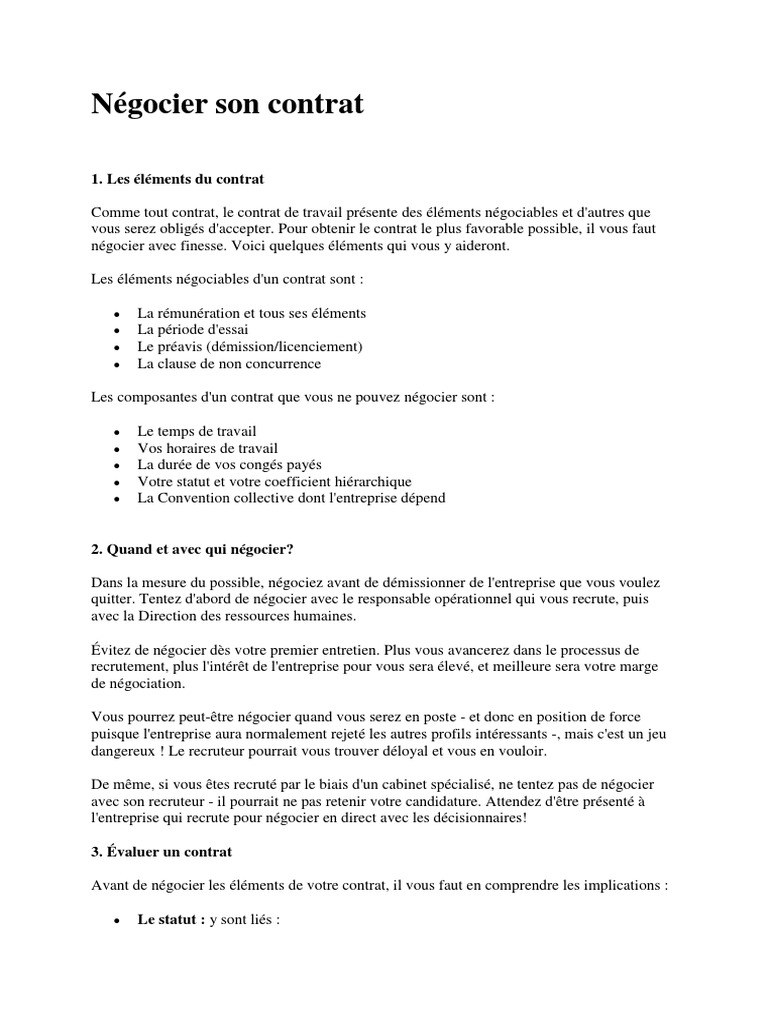 Negocier Contrat Gestion Des Ressources Humaines Emploi