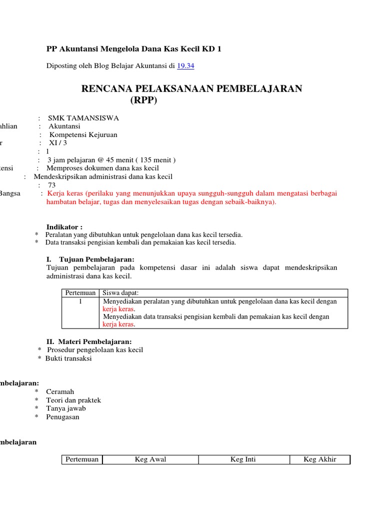 Rpp Akuntansi Mengelola Dana Kas Kecil Kd 1 Docx