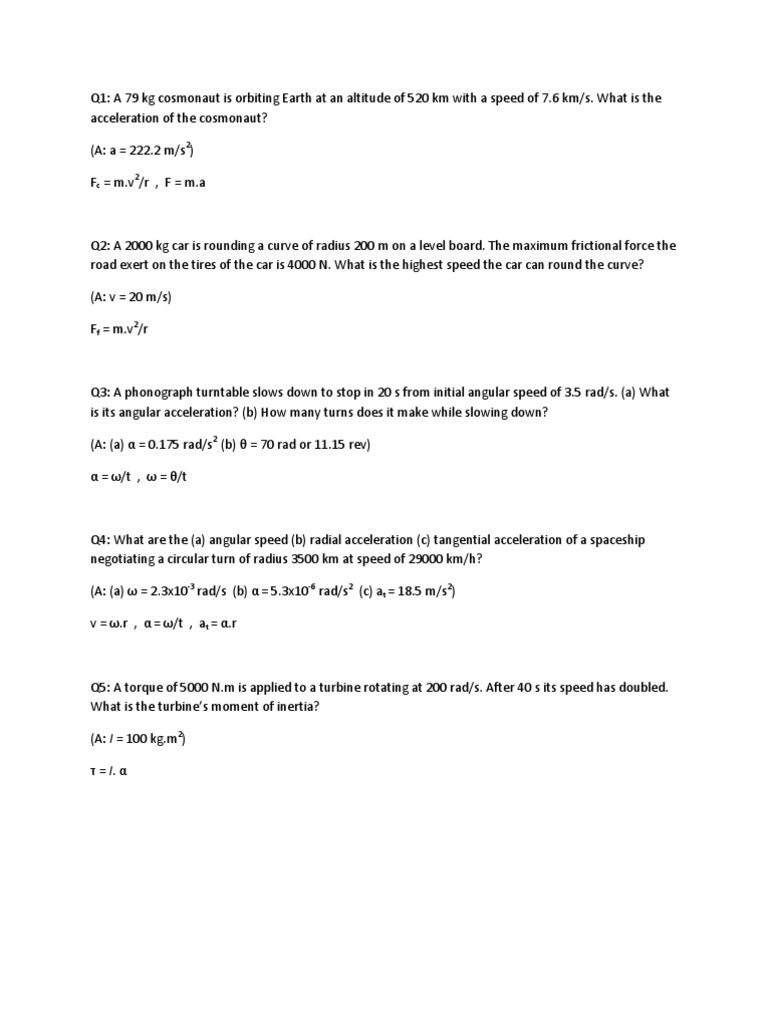 Physics Questions | Speed | Acceleration