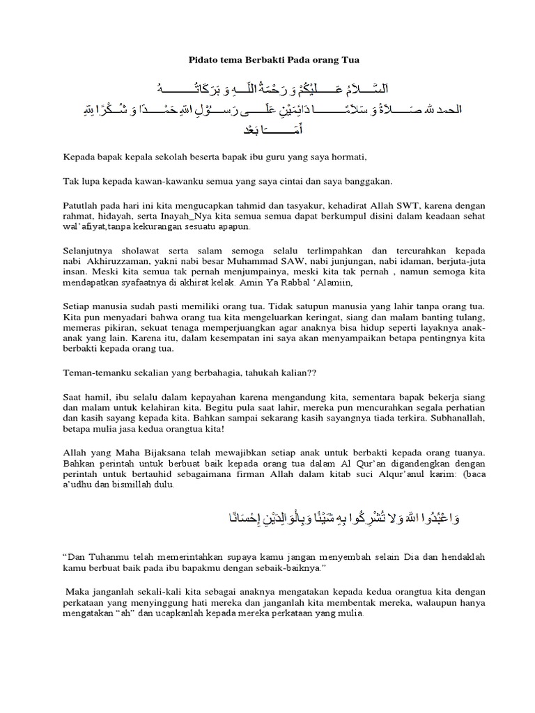 Pidato Tema Berbakti Pada Orang Tua