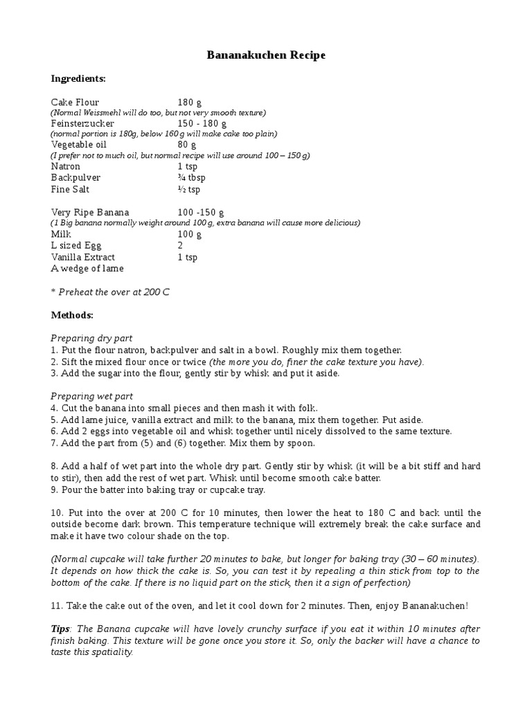 Banana Bread Recipe PDF Cakes Baking