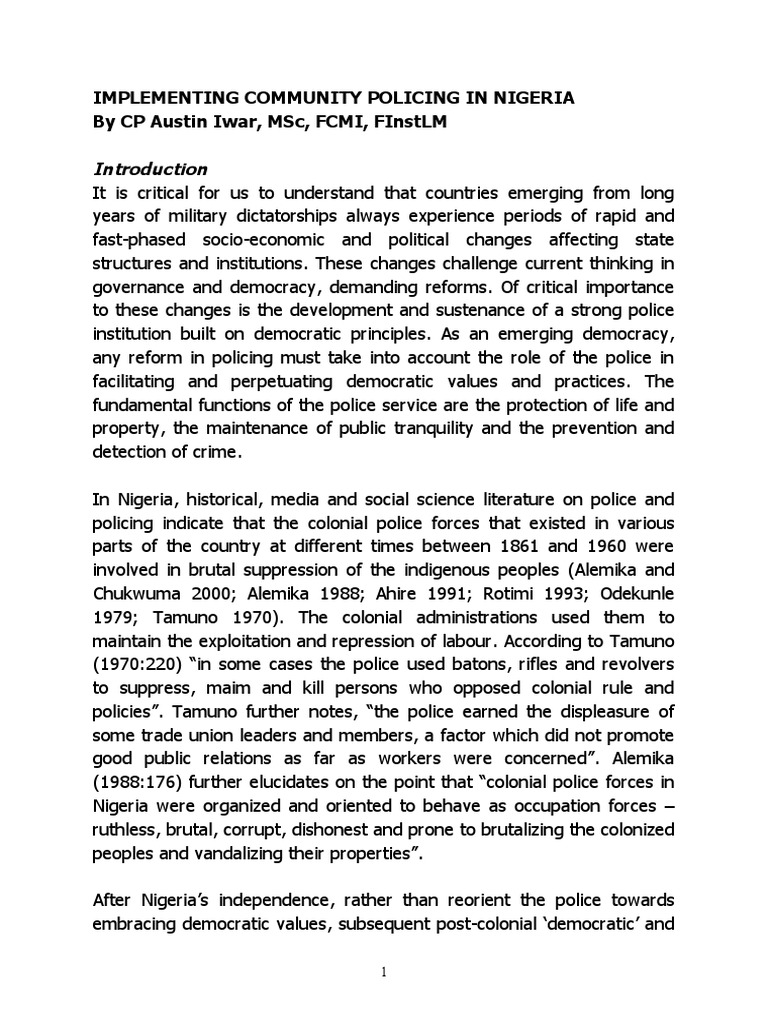 Community Policing Implementation in Nigeria | PDF | Community Policing ...