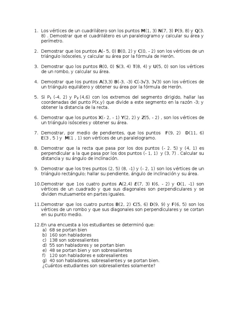 Los Vertices De Un Cuadrilatero Son Los Puntos M