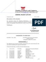 Bangalore Chamber of Industry and Commerce: General Holiday List 2010