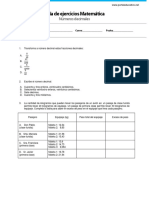 Guía de ejercicios de Matemática sobre números decimales