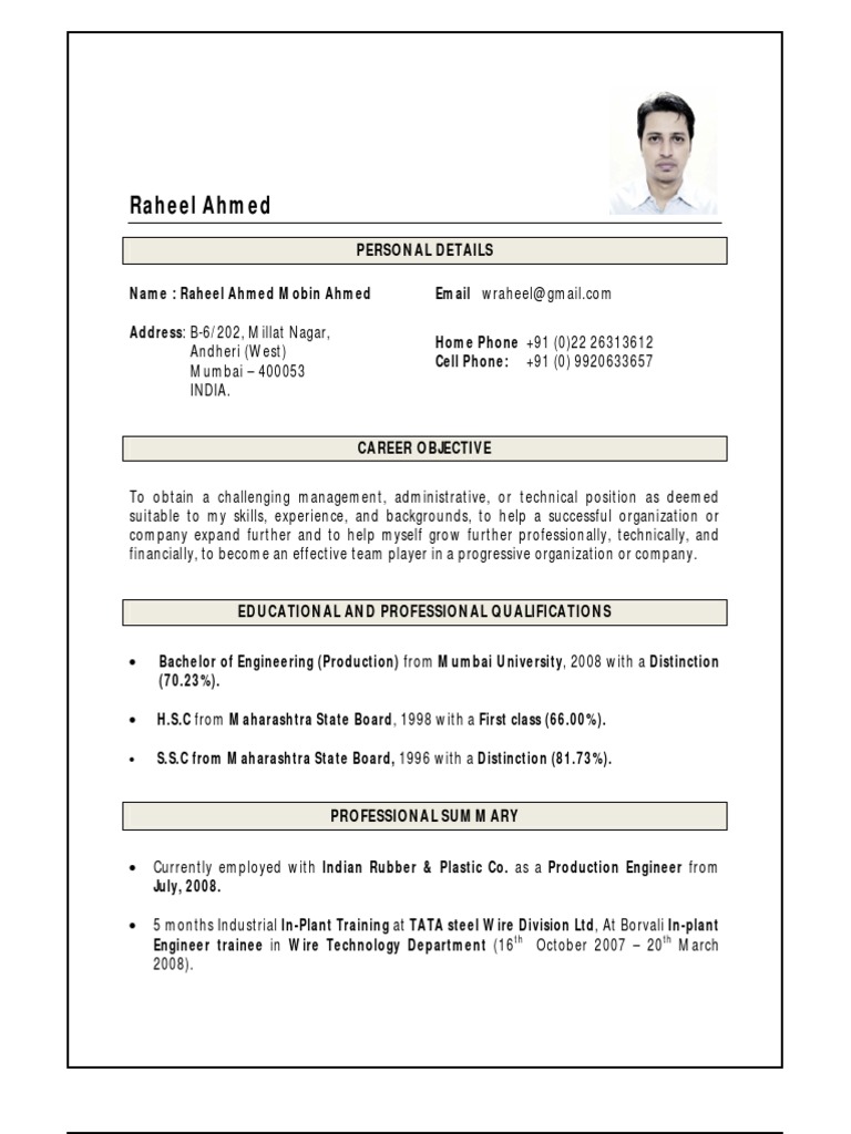 Resume Mumbai Engineer