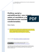 Rizzo Nadia (2013) - Politica Social y Estratificacion Una Mirada Sobre El Workfare y Las Transferencias Monetarias Condicionadas