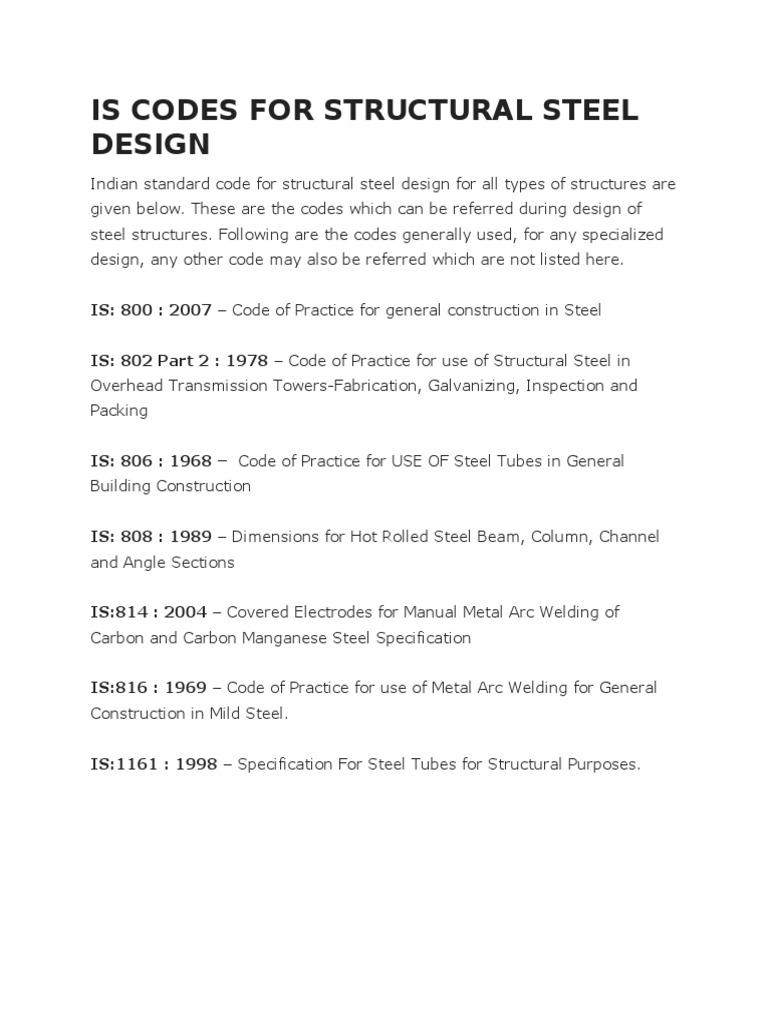 Is Codes For Structural Steel Design | PDF | Welding | Construction