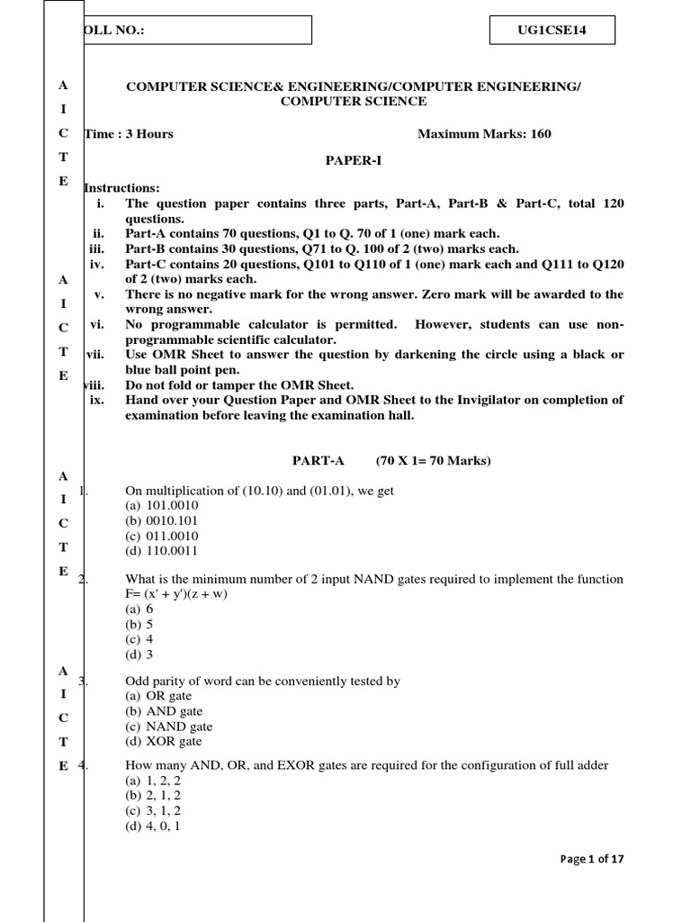 Ug Question Papers Answer Keys Paper 1 2 Theoretical Computer Science Areas Of Computer Science