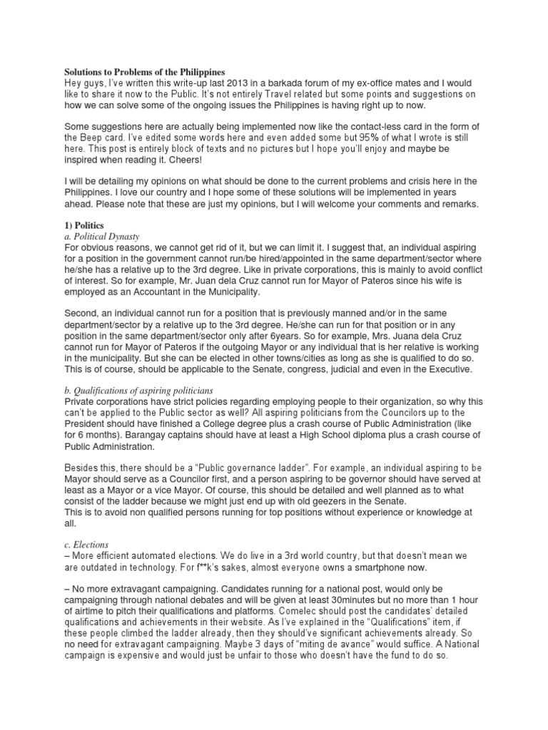 Solutions To Problems of The Philippines | PDF | Metro Manila | Rapid ...