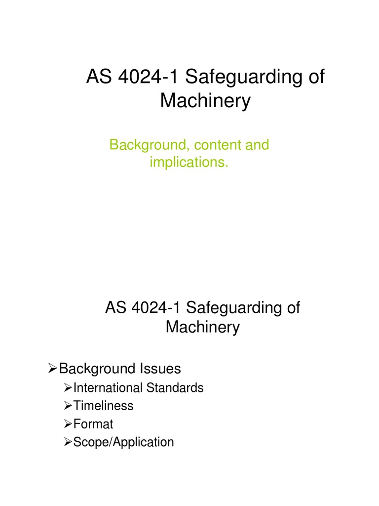 AS 4024-1 Machinery Safeguarding Overview | PDF | Machine (Mechanical ...