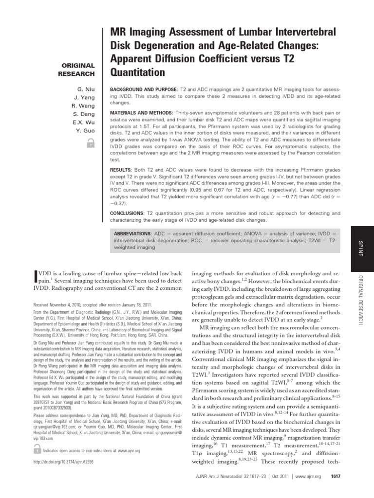 2012, MR Assessment of Lumbar Intervertebral Disc Degeneration and Age ...