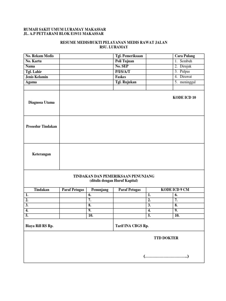 Format Resume Medis Rawat Jalan