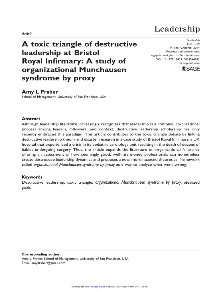 A Toxic Triangle of Destructive Leadership at Bristol Royal Infirmary