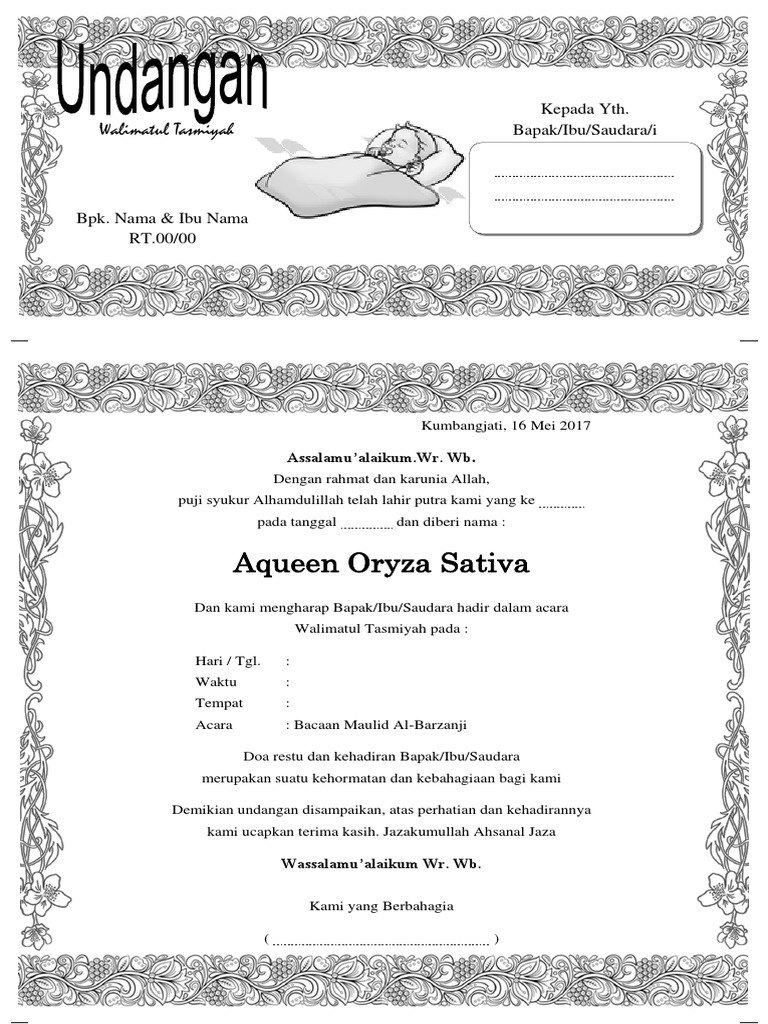 1080+ Contoh Isi Undangan Aqiqah Dan Tasmiyah Terbaik