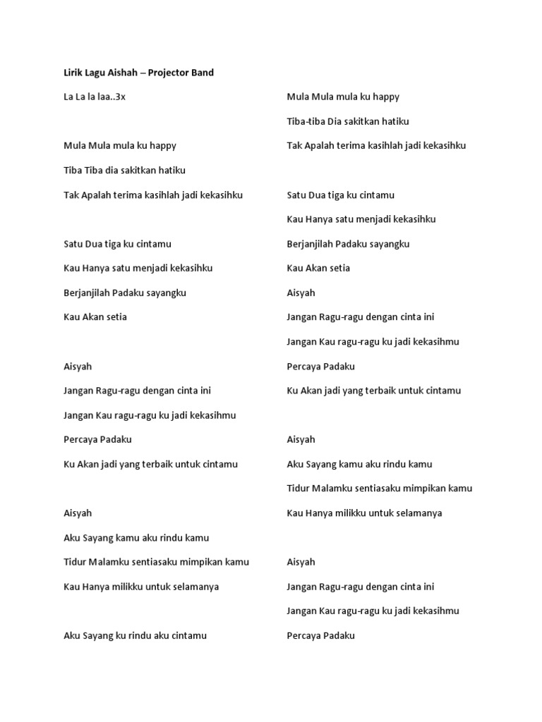 Lirik Lagu Aishah Satu nama tetap dihati genre : lirik lagu aishah