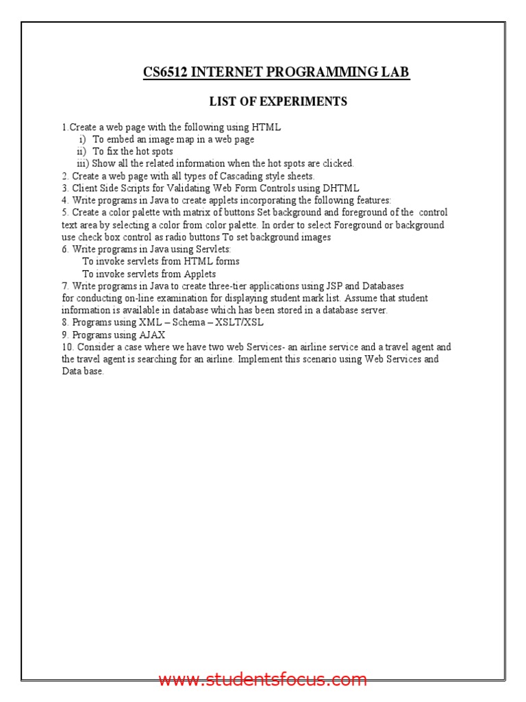 Cs6512 Internet Programming Lab: List of Experiments | PDF | Ajax ...