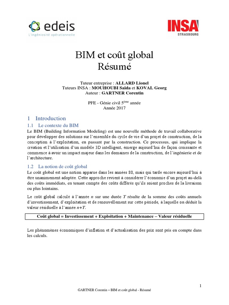 Résumé_mémoire_PFE_Final  Building information modeling  Microsoft Excel