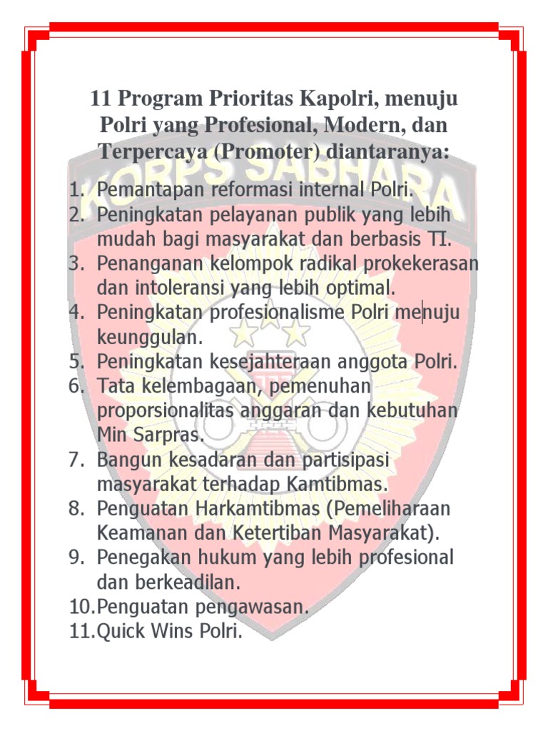 11 Program Prioritas Kapolri | PDF