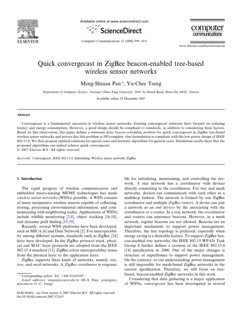 Quick Convergecast in ZigBee WSNs | PDF | Wireless Sensor Network ...