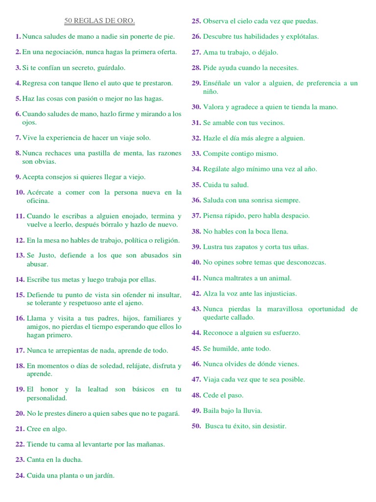 50 Reglas de Oro para la Vida | PDF | Ocio | Violencia