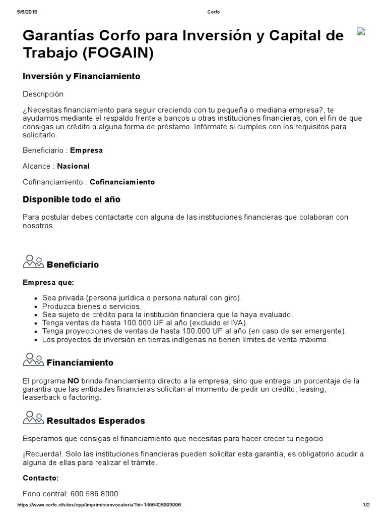 Garantías Corfo para PYMES y Fogain | PDF | Bancos | Arrendamiento