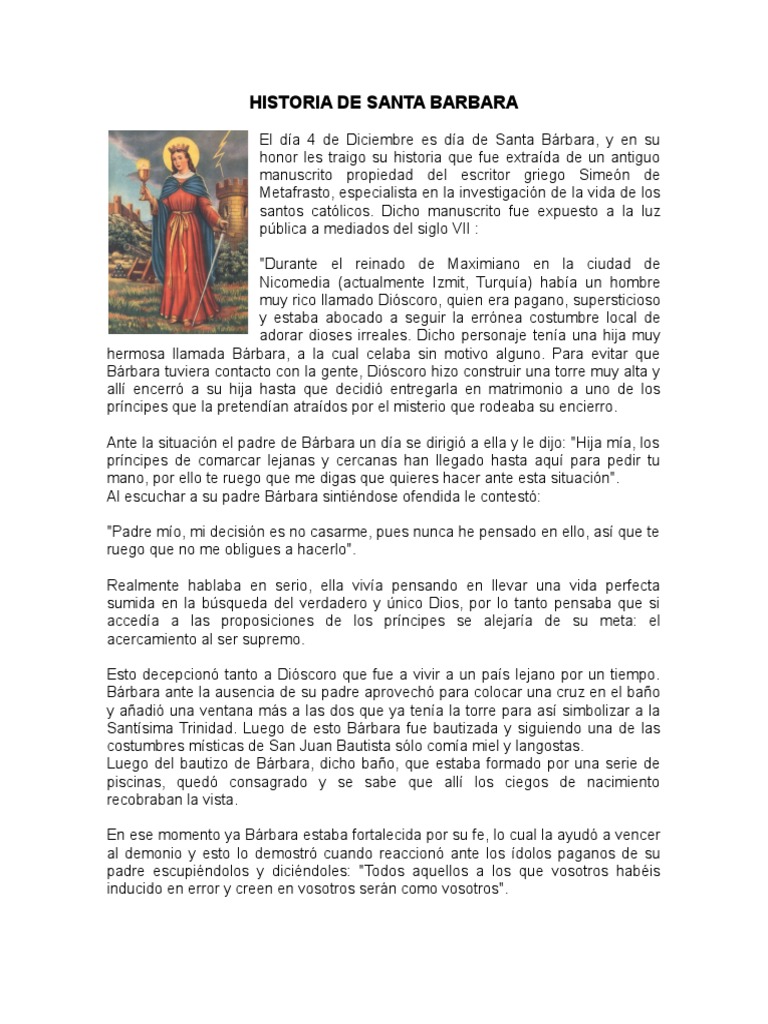 Historia de Santa Barbara | PDF | Religión y creencia
