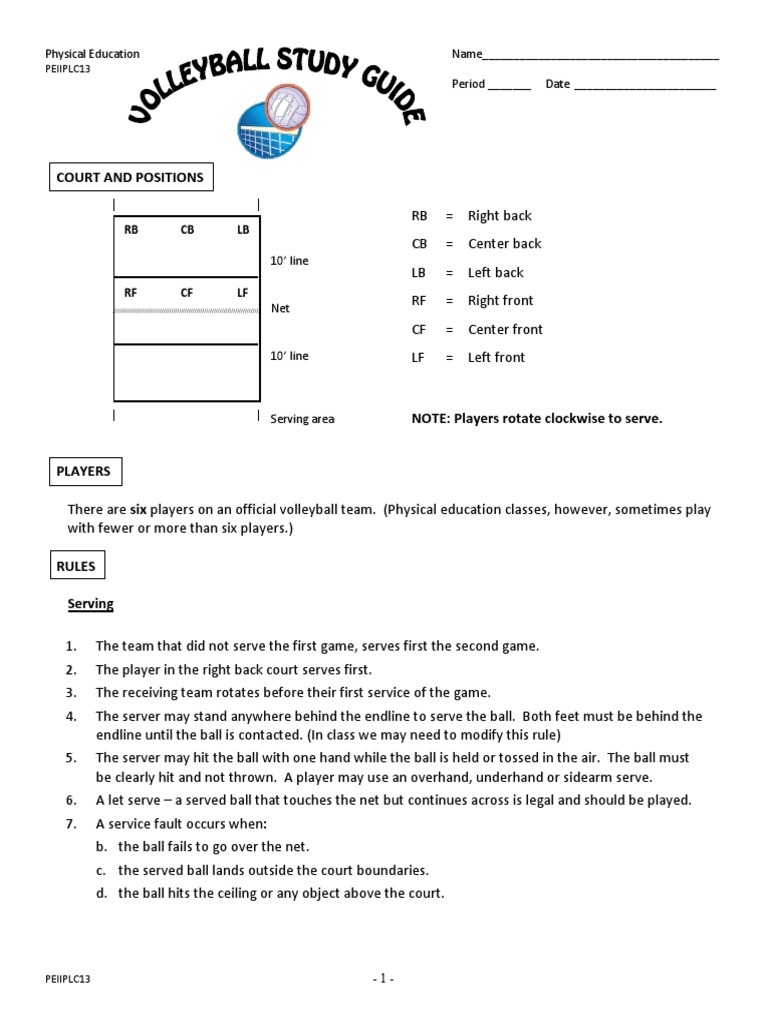 Volleyball Study Guide PDF Volleyball Team Sports