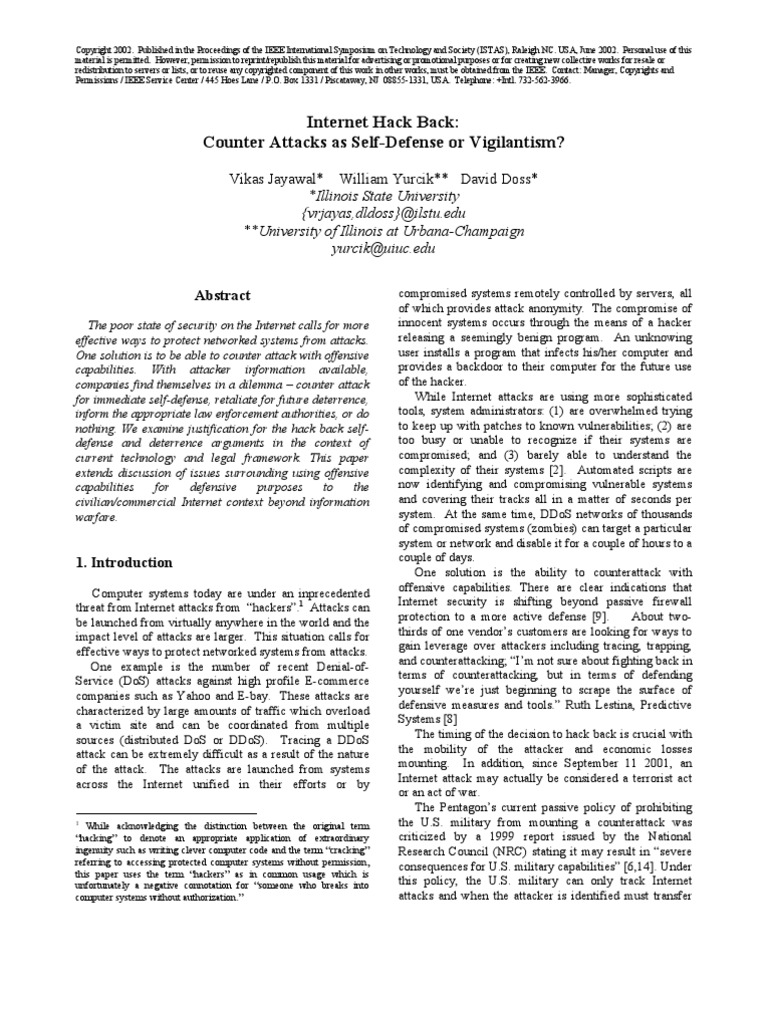 Internet Hack Back: Counter Attacks As Self-Defense or Vigilantism ...