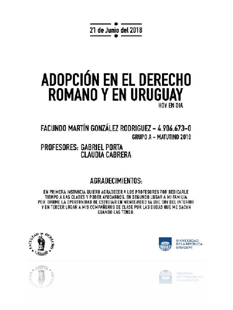 Adopcion en El Derecho Romano y Hoy - Uruguay | PDF | Adopción | Familia
