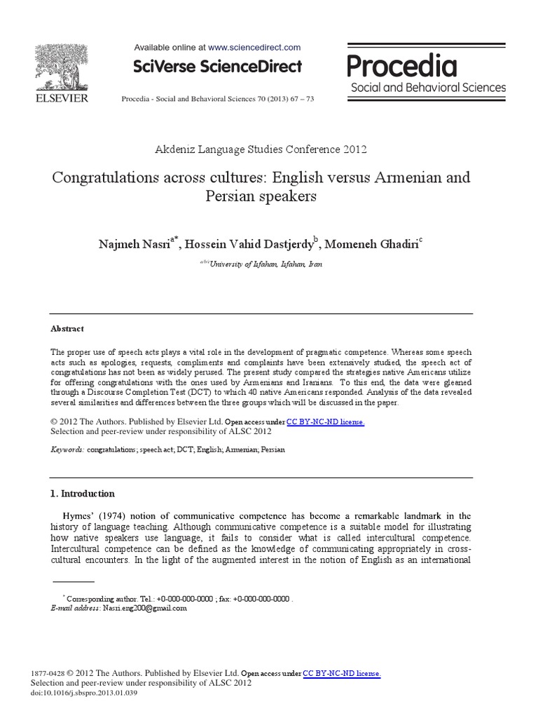 Congratulations Across Cultures English Versu 2013 Procedia Social