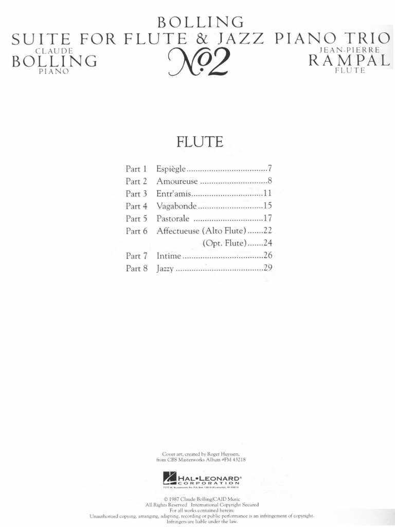 Claude Bolling Suite For Flute & Jazz Piano Trio No.2 1987 Flute PDF