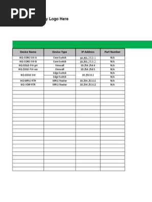 Network Documentation Series Network Sheets Template V0.0.0