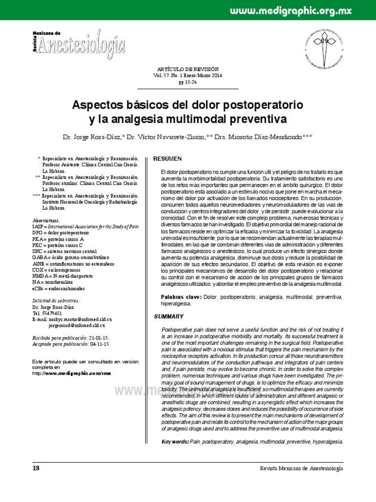 Dolor Postoperatorio PDF | PDF | Dolor | Sistema nervioso