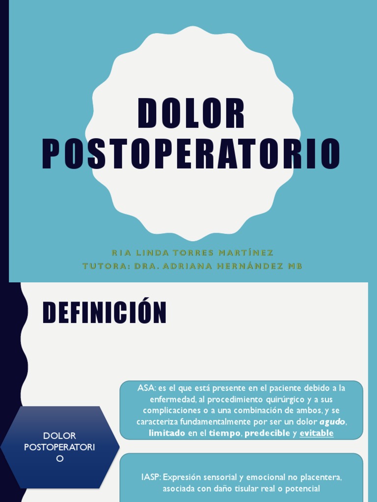Manejo del Dolor Agudo Postoperatorio | PDF | Dolor | Analgésico