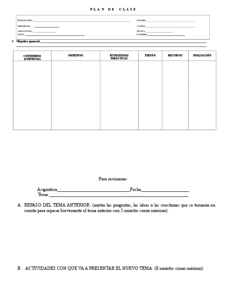 Formato de Plan de Clase Detallado | PDF | Cognición | Informática y ...