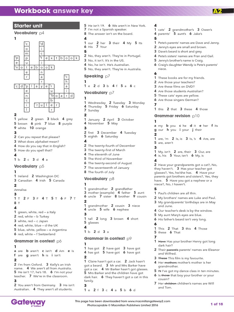 A2 Workbook Answer Key 1 Pdf