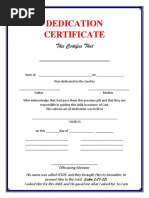 Dedication Certificate: This Certifies That