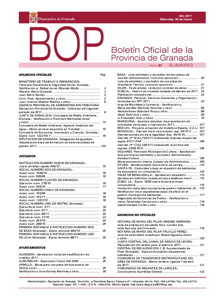 Anuncios Oficiales en Granada 2011 | PDF | Granada | Gobierno