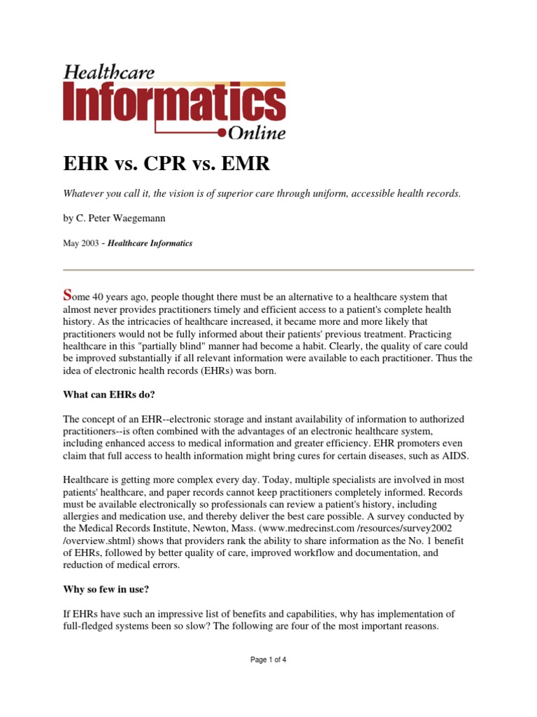 Ehr Vs Cpr Vs Emr Providers Edge