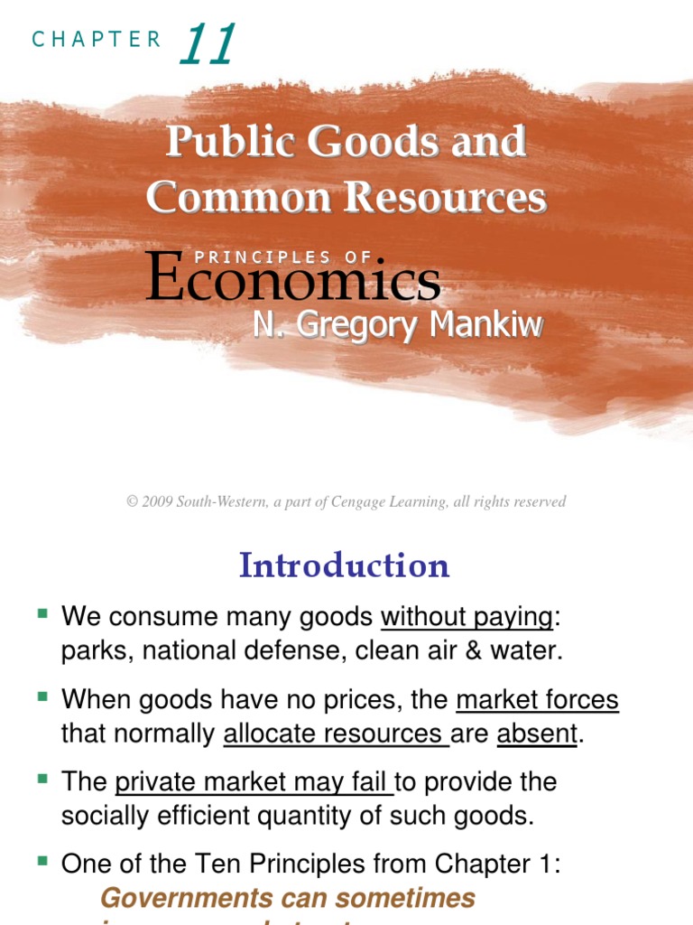 Public Goods and Common Resources conomics Public Good Externality