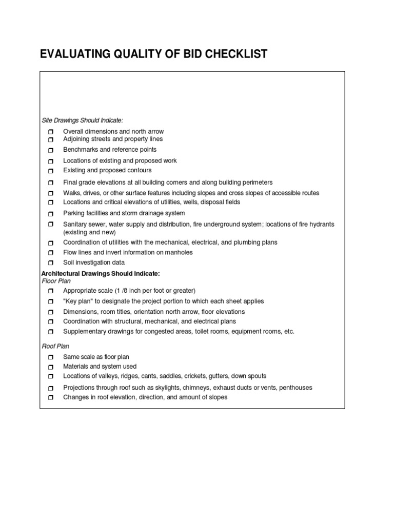 Quality of Bid Checklist PDF | PDF | Fire Sprinkler System | Hvac